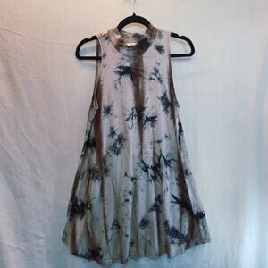Womens Ginger G SZ Large Brown Tie Dye Sleeveless Swing Dress